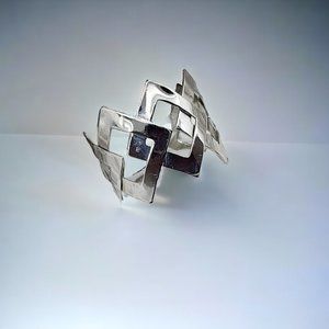 Chico's Silver Wide Cutout Squares Statement Cuff